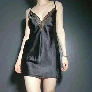 Vintage Y2K silky black lace low-cut low-back La Senza slip lingerie night dress